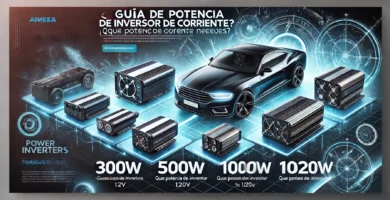 Comparación de inversores de corriente 12V a 220V con distintas potencias: 300W, 500W, 1000W y 10000W.