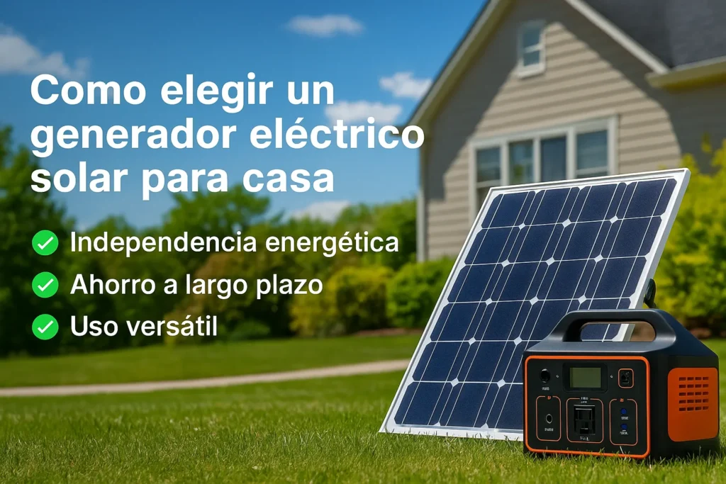 Generador solar con panel fotovoltaico en jardín residencial, ideal para uso doméstico