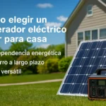 Generador solar con panel fotovoltaico en jardín residencial, ideal para uso doméstico