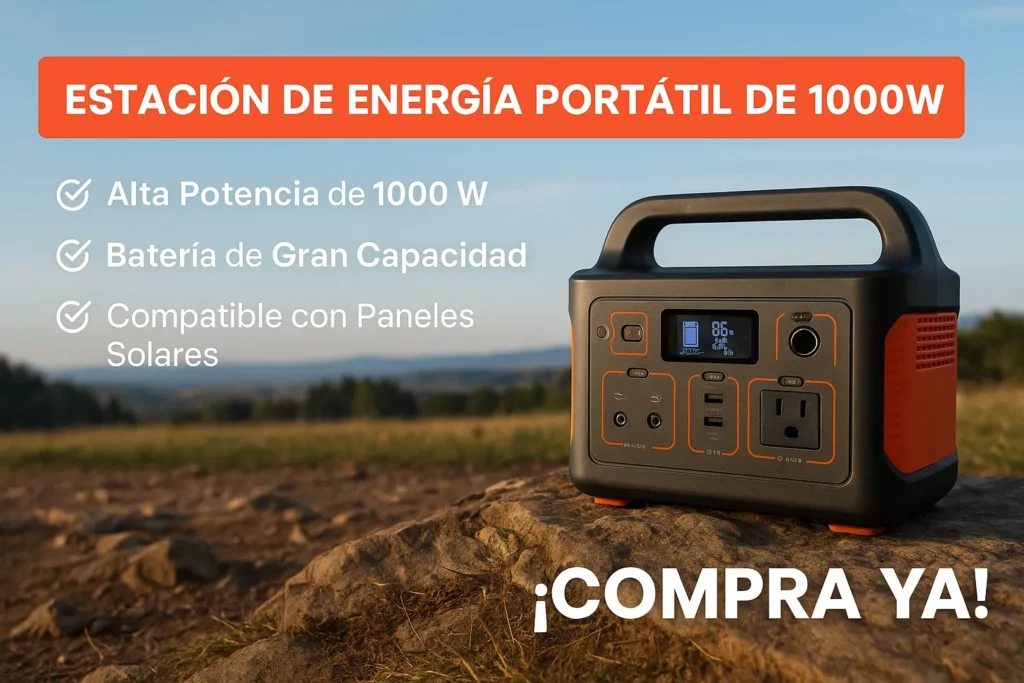 Estación de energía portátil de 1000W con batería de gran capacidad y compatibilidad solar