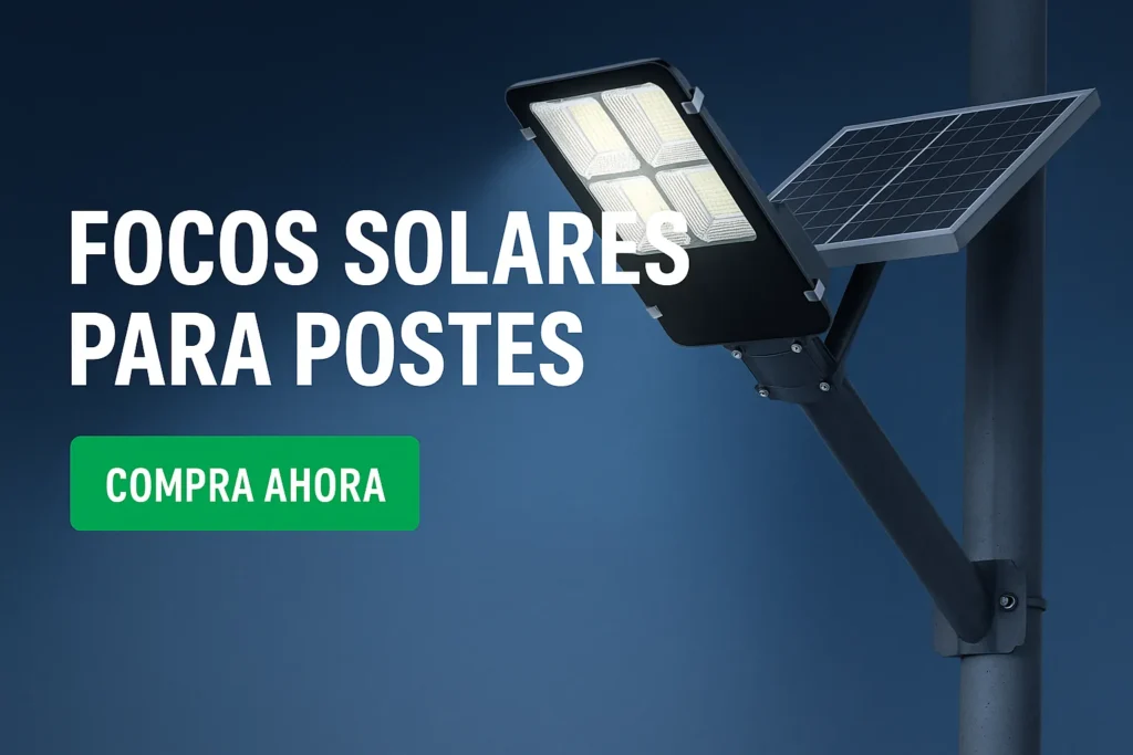 Foco solar para postes con panel LED integrado encendido de noche