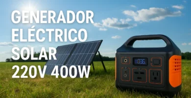 Generador solar portátil de 400W con salida 220V y panel solar en campo abierto