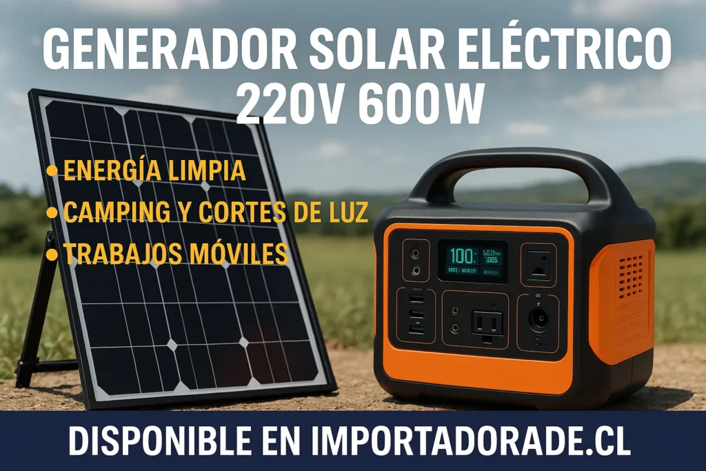 Generador solar portátil de 600W con salida 220V y panel solar para energía limpia en exteriores