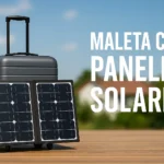 Maleta solar portátil con paneles solares extendidos, ideal para cargar dispositivos al aire libre