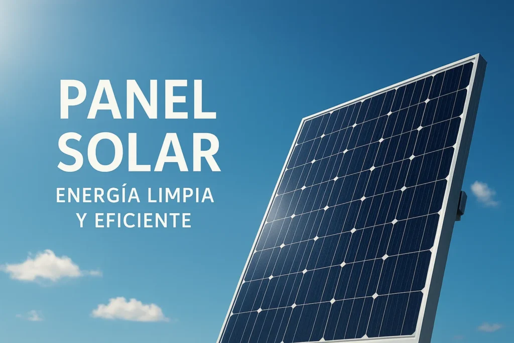 Panel Solar Imagen de panel solar inclinado captando luz solar directa bajo un cielo azul