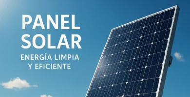 Imagen de panel solar inclinado captando luz solar directa bajo un cielo azul