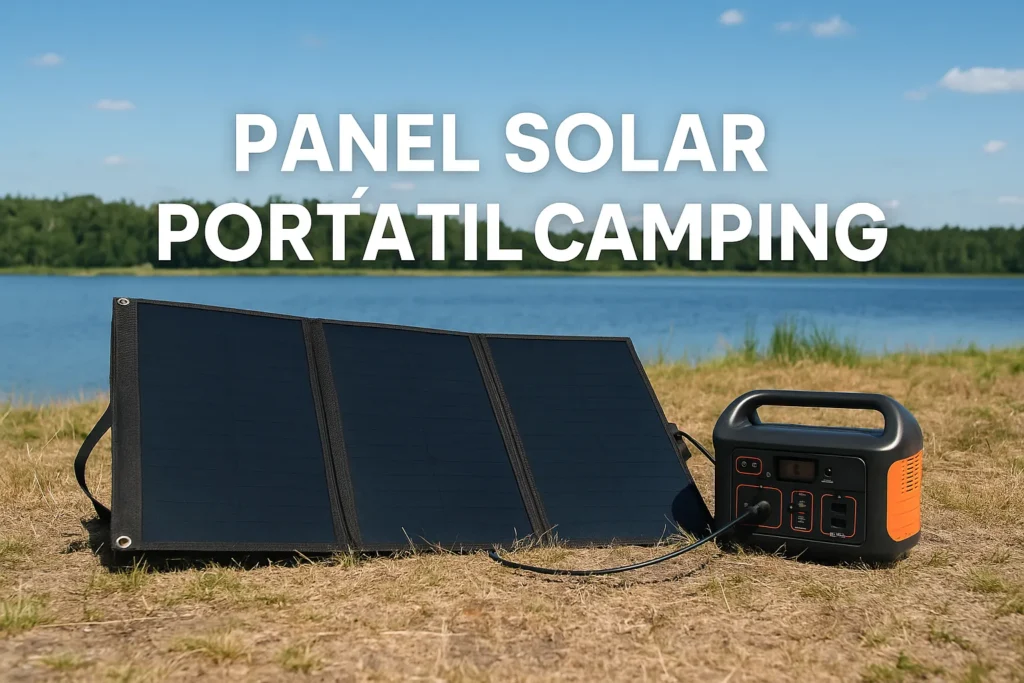 Panel Solar Portátil Camping Panel solar portátil para camping cargando dispositivos al aire libre en día soleado