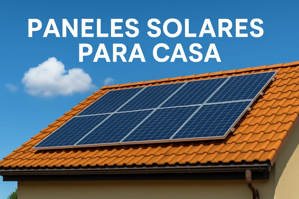 Paneles Solares para Casa Sistema de paneles solares para casa generando electricidad renovable en un techo bajo cielo despejado