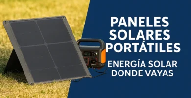 Sistema de paneles solares portátiles con generador eléctrico funcionando en zona de camping